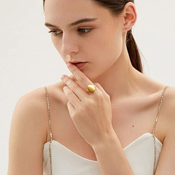 Gold Rings for Women Men Vintage Rings Chunky Statement Rings Thick 18K Gold - Picture 4 of 4